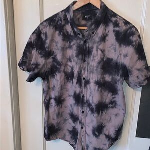 HUF Black and Gray Casual Button Down Shirt size mens large
